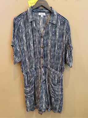 Gilli Blue and White Striped Button Romper